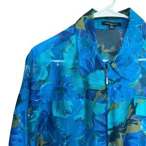 Notions Semi-Sheer Jacket Women XL Blue Green Semi Sheer Zipper Long Sleeve